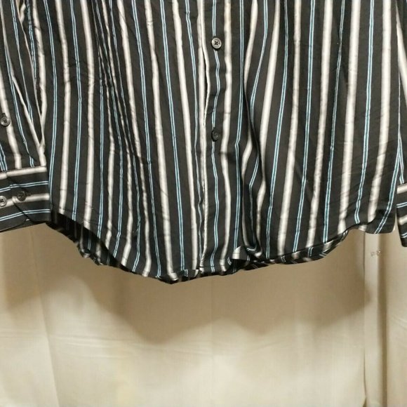 Structure Men's Large Premium Woven Black Striped Long Sleeve Button Up Shirt - Picture 3 of 8